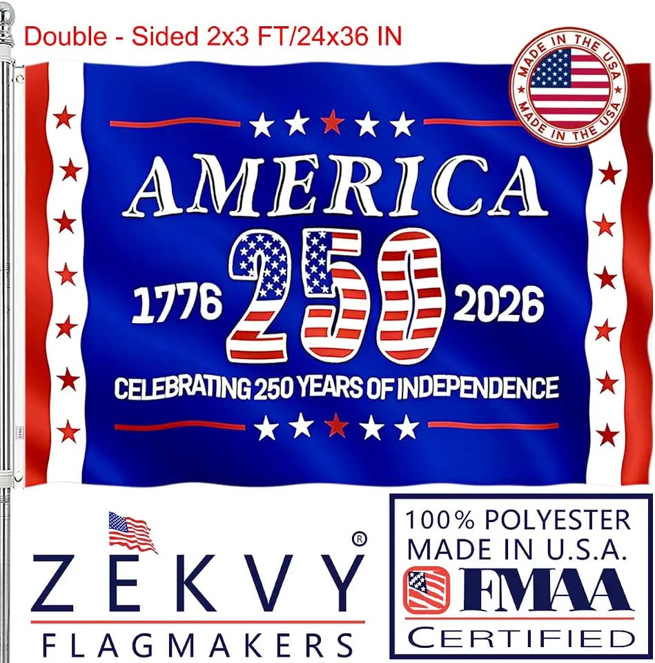 250 Anniversary USA Flag 2x3 Made in USA- Double Sided 3-Ply 250 year american anniversary flag Heavy Duty - UV Protection & Fade Resistant & 2 Brass Grommets - usa 250th anniversary merchandise