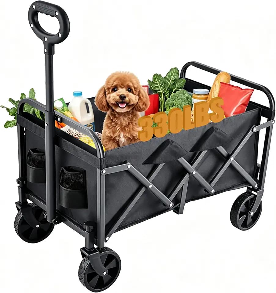 330LBS Load‑Bearing, Wagons Carts Foldable,Portable Utility Shopping Cart with Wheels, 600D Double Oxford Cloth，Folding ，Portable Utility Outdoor Wagon for Grocery，Collapsible Wagon with Wheels