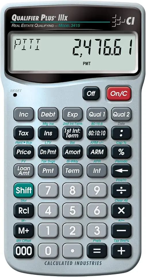 Calculated Industries 3415 Qualifier Plus IIIx Advanced Real Estate Mortgage Finance Calculator | Simple Operation | Buyer Pre-Qualifying | Solves Payments, Amortization, ARMs, Combos, FHA, VA, More