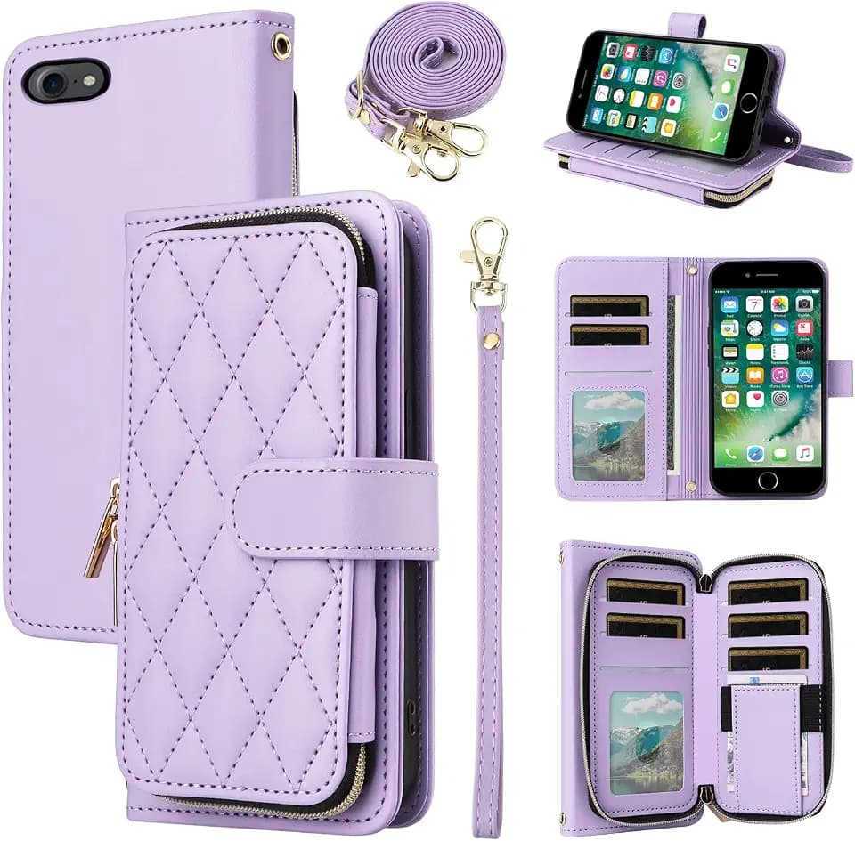 Argyle Zipper Wallet Case for iPhone 7/8/SE 2020/2022 Women Purple