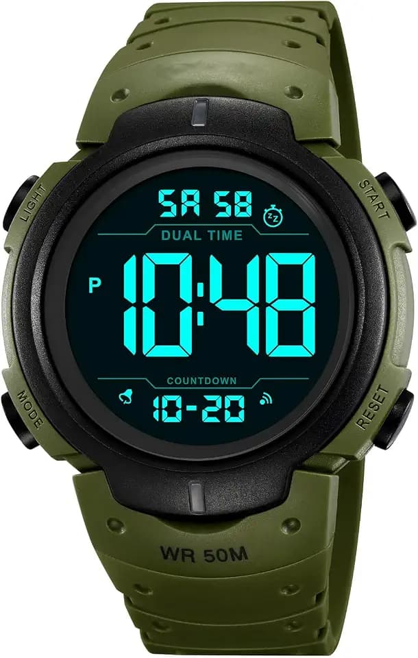 PASOY Men's Simple Outdoor Sports Digital Watch Waterproof Swim 50MM