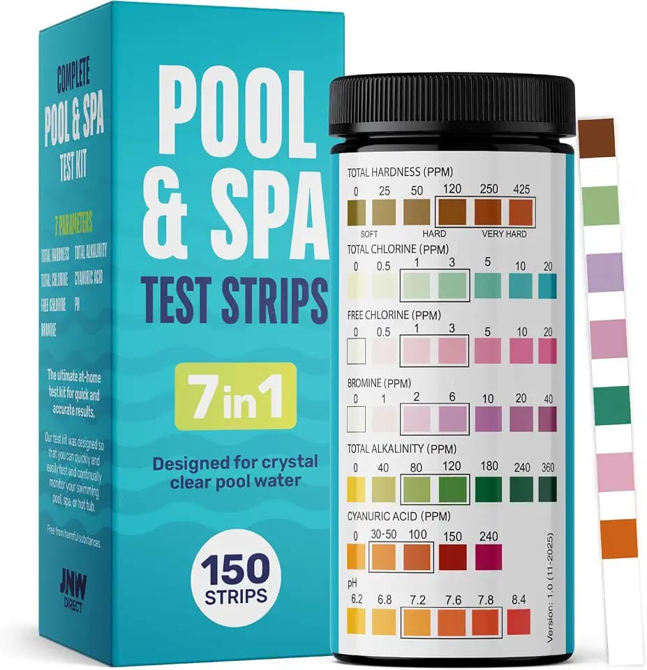 JNW Direct Pool Test Strips for Pools and Spas - 7 in 1 Water Test 150 Pack
