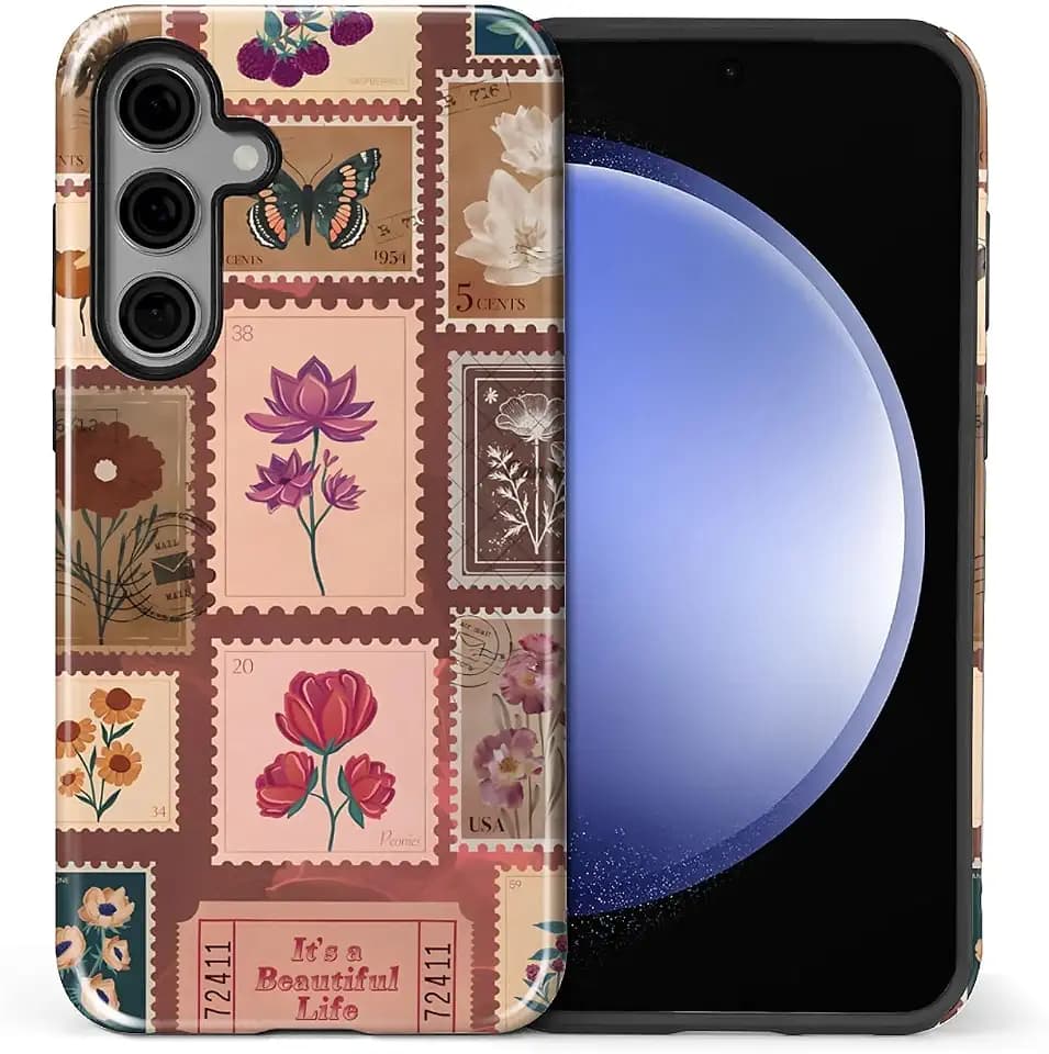 DAIZAG Case for Samsung Galaxy S24,Lovely Phone Case for Girls Women,Scratch Resistant Shockproof Protective Cover-Nature-Inspired Floral Stamps