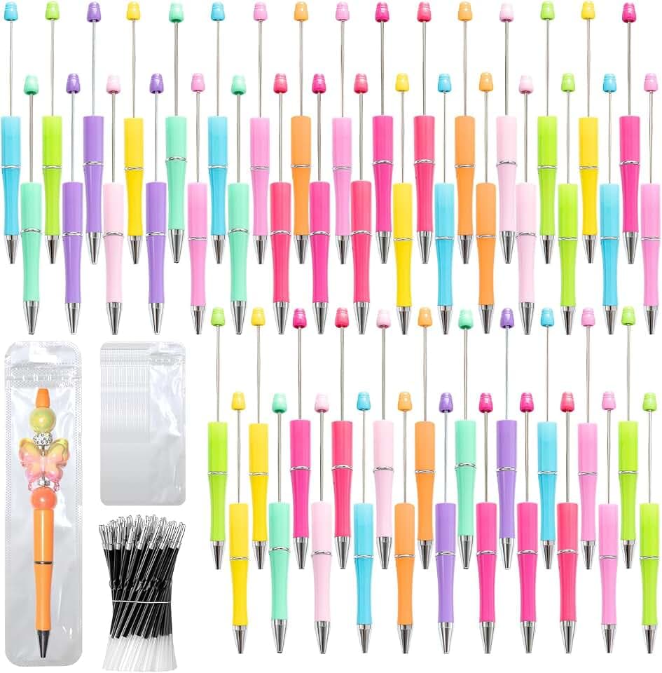 150 Pieces DIY Beadable Pen Kit – 50 Plastic Ballpoint Pens with Refills & Bags – School Supplies, Office Accessories & Decorative Items for Students & Teachers (Sweet)