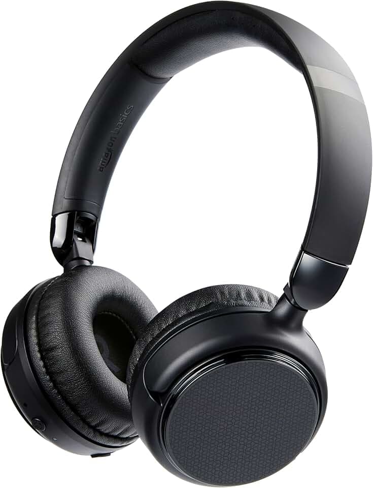 Amazon Basics kabellose Bluetooth 5.1-Over-Ear-Kopfhörer, 35 Stunden Spielzeit, leicht, verstellbar, für Reisen, Büro, Mobiltelefon, PC, schwarz
