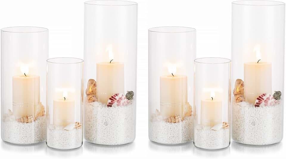 Glasseam Kerzenhalter Glas Set Kerzenständer Glaszylinder(M+L+XL, 2Sätze)