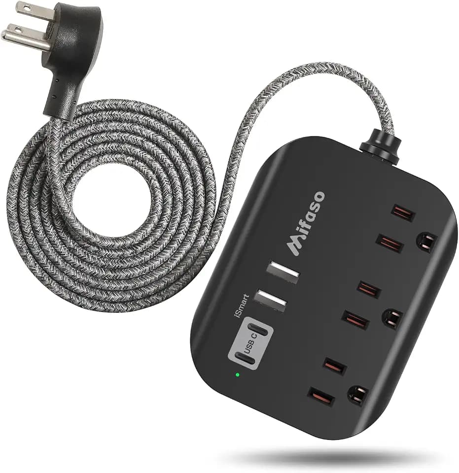 Travel Essentials, Power Strip with USB, Compact Flat Plug Extension Cord