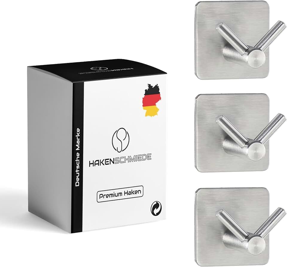 Handtuchhalter ohne Bohren - 3er SET - Haken selbstklebend, Handtuchhaken Bad Edelstahl, stilvolle Wandhaken als extra starke Klebehaken