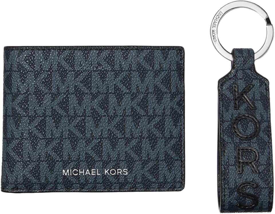 Michael Kors Men's Malone Slim Billfold Wallet & Key Fob Gift Set, Admiral/Pale Blue, One Size