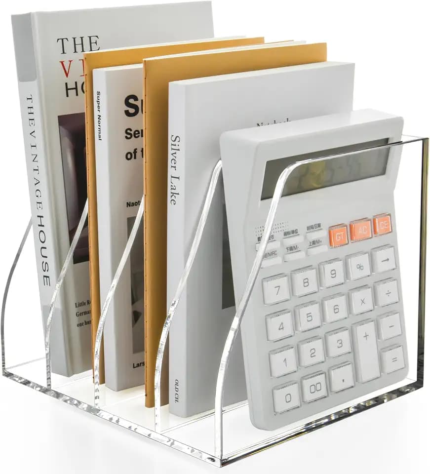 Clear Acrylic Magazine File Holder, 4 Compartment Desk Organizer