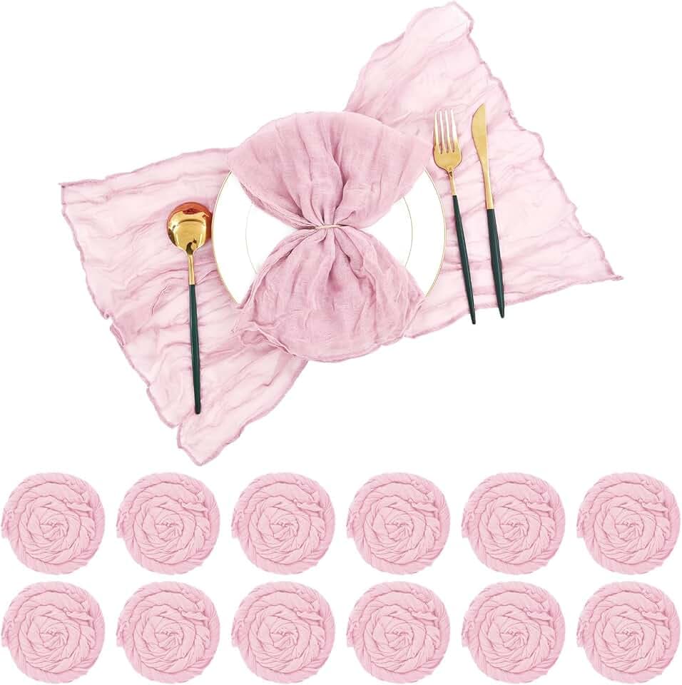 Pesonlook 42 Pcs Light Pink Cheesecloth Napkins for Wedding,20 x 20 Inch