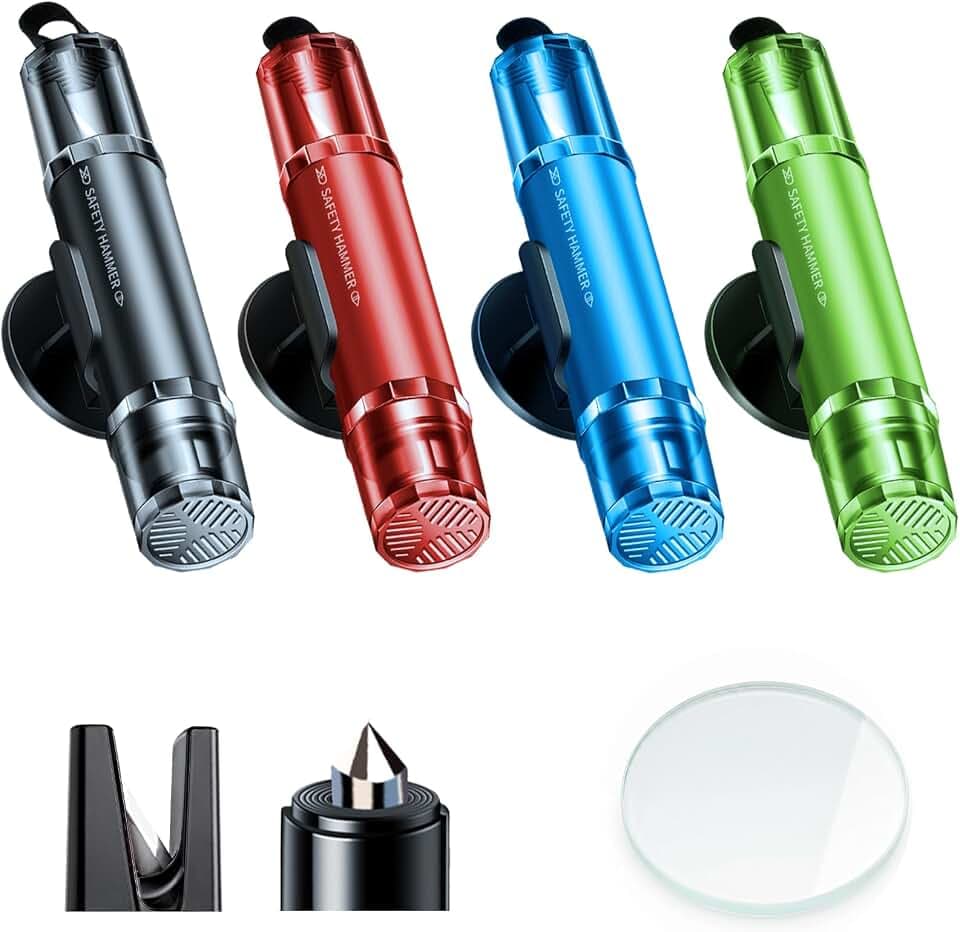 Spring Loaded Window Punch, Glass Breaker and Seatbelt Cutter, 4Pcs