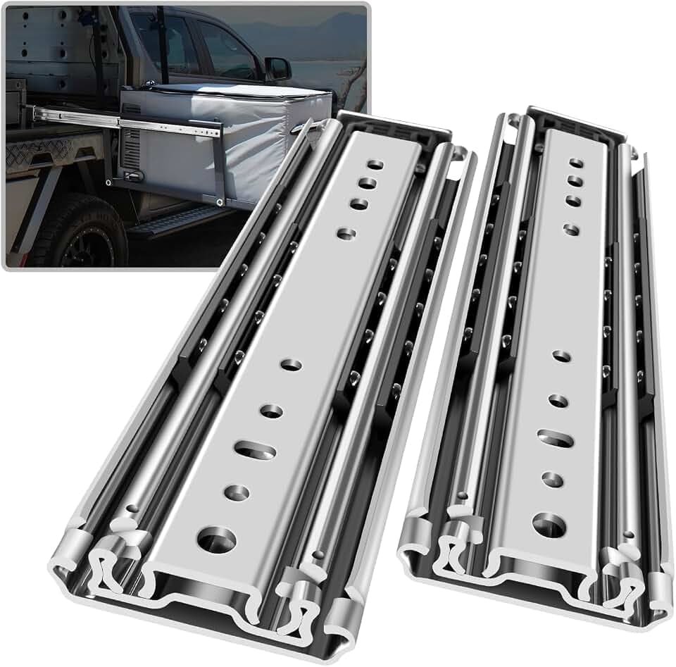 AOLISHENG Schubladenschiene Vollauszug 1400 mm, Schwerlastauszug 76 mm Breite mit 110 kg Tragkraft, für Werkstatt, Industrie, LKW und Maschinenbau, 1 Paar (2 Stück)