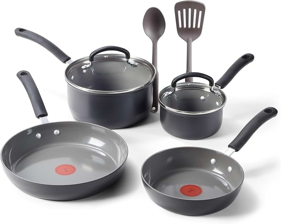T-fal Ultimate Ceramic Nonstick Cookware Set 8-Piece, Pots and Pans