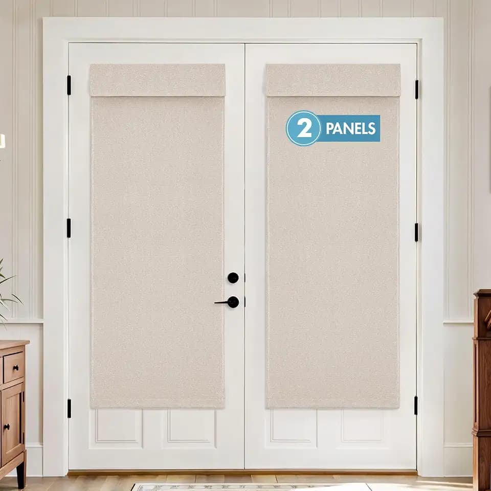 MIULEE 100% Blackout Linen French Door Curtains Natural W26xL68 2 Panels