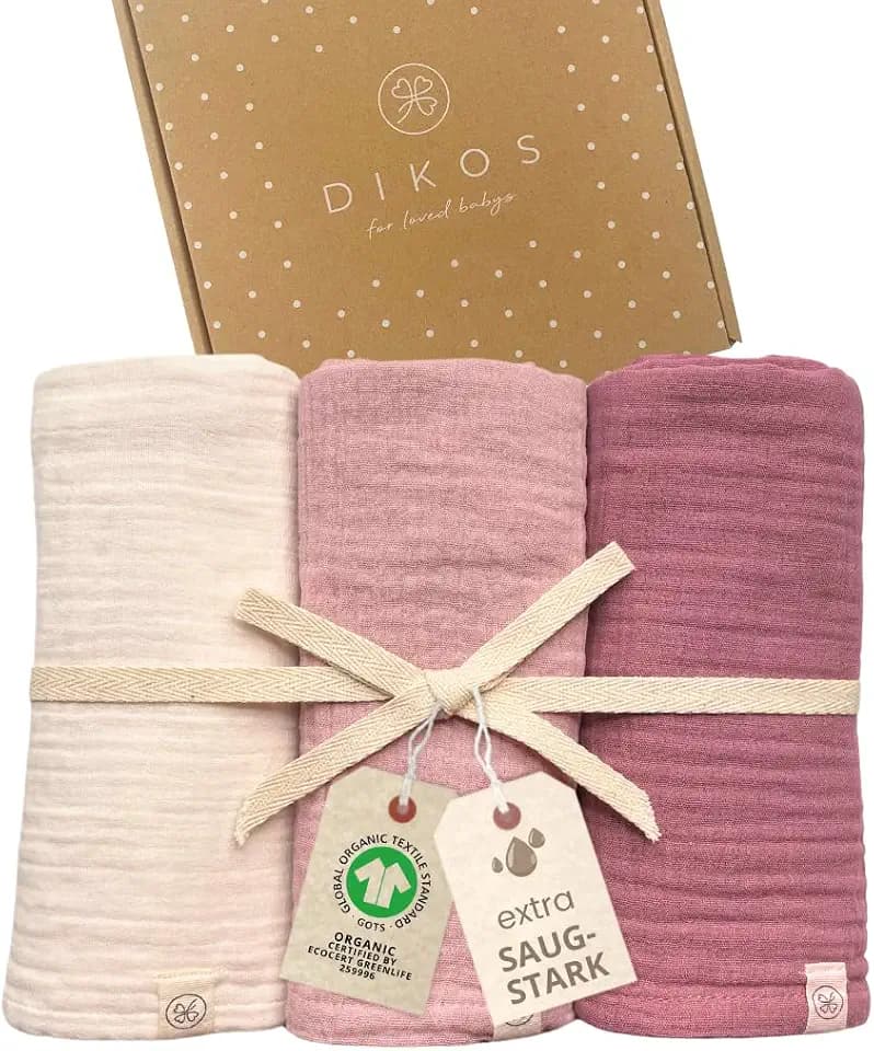DIKOS Baby Mulltücher 3er Set – Musselintücher aus Bio-Baumwolle 64×64 cm