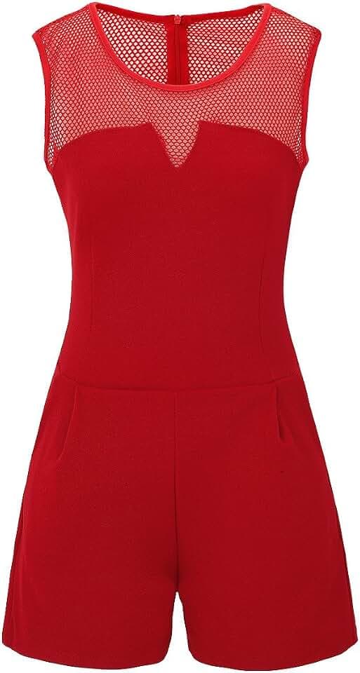 Laeticia Dreams Damen Overall Jumpsuit Catsuit Einteiler Kurz Ärmellos Netz S M L XL