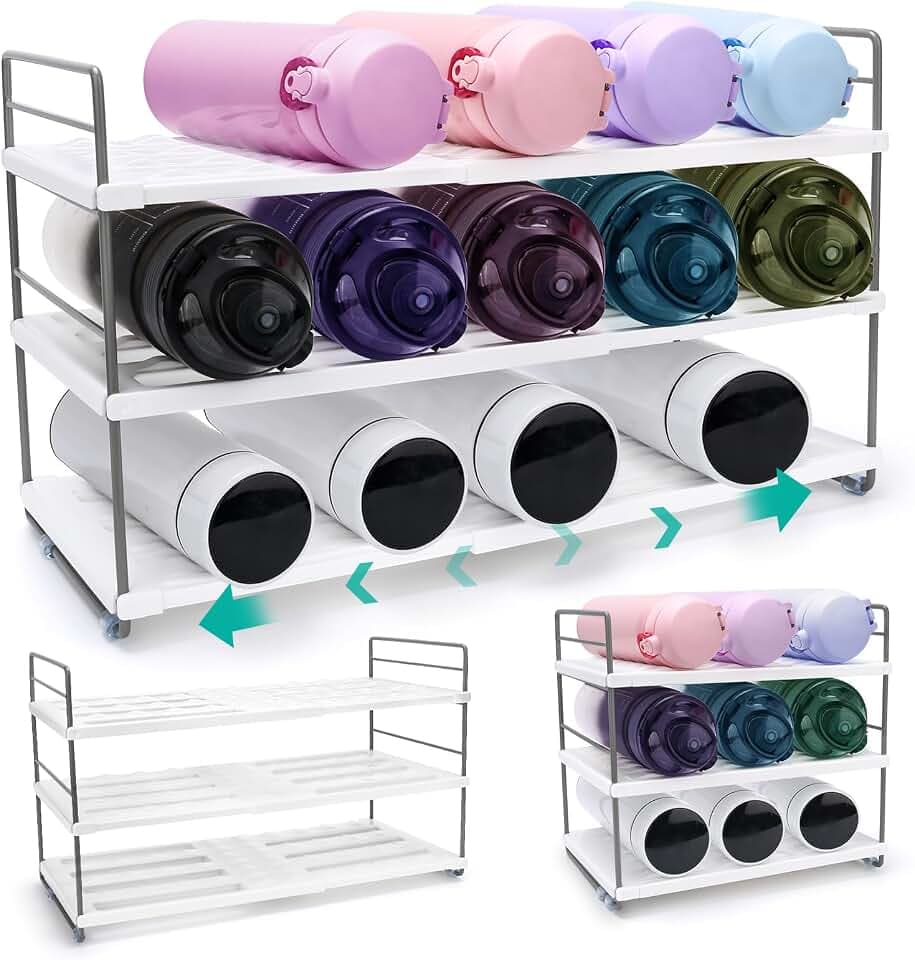 Flaschenregal, Flaschenhalter Kühlschrank, Flaschenregal Stapelbar, Flaschenregal Kühlschrank, Weinregal Stapelbar, Erweiterbarer Wasserflaschen-Organisator 10.6"-16.5" für Küche,Kühlschrank,Schränke