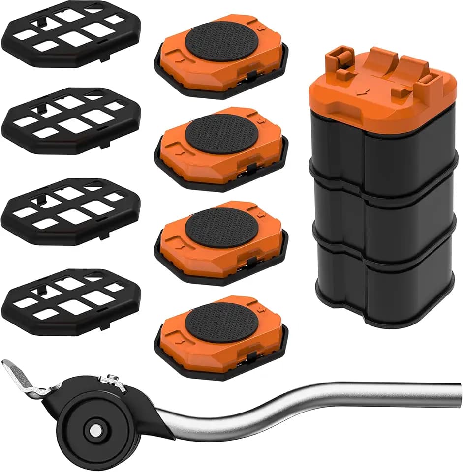 Der Innovative Möbelheber und möbelgleiter für schwere Möbel, mit Höhenregler, einfaches Bewegen Schwerer Gegenstände auf Hartholzböden und Teppich (Orange)
