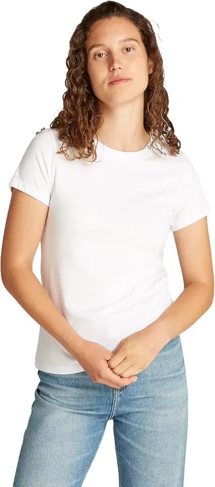 Calvin Klein Damen T-Shirt Kurzarm Logo Neckline Slim Fit