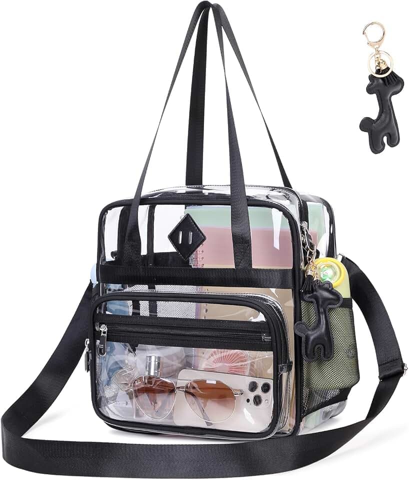 PIG PIG GIRL Clear Tote Bag, 12x6x12 Clear Bag for Stadium Events See Through Bag for Women Transparent Concert Bag