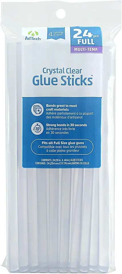 AdTech 10" Full-Size Hot Glue Sticks – 24 Pack, Clear, Strong Multi-Temp Adhesive for High & Low Temp Glue Guns, Quick Bonding for Crafting, DIY & Repairs, Made in USA