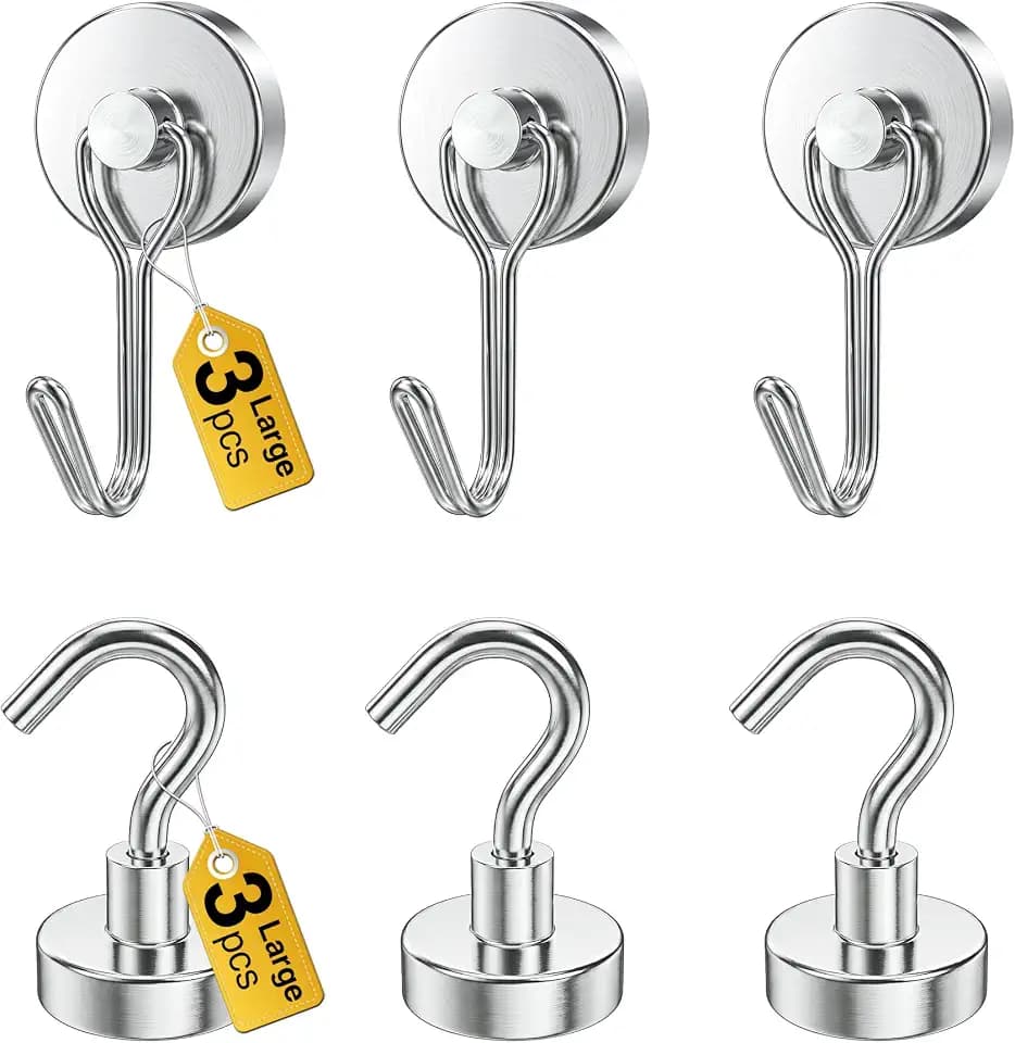 Magnetic Hooks, 2026 Cruise Cabin Ship Essentials Heavy Duty Strong Magnets Fridge Hanging for Classroom Kitchen Garage Grills Home, Large 6-Pack Silver (3 Swivel + 3 Fixed)