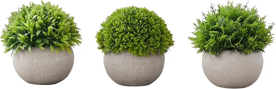 Monarch Specialties I 9589 Artificial Plant, 5" Tall, Grass, Indoor, Faux, Fake, Table, Greenery, Potted, Set of 3, Decorative, Green Plants, Grey Pots