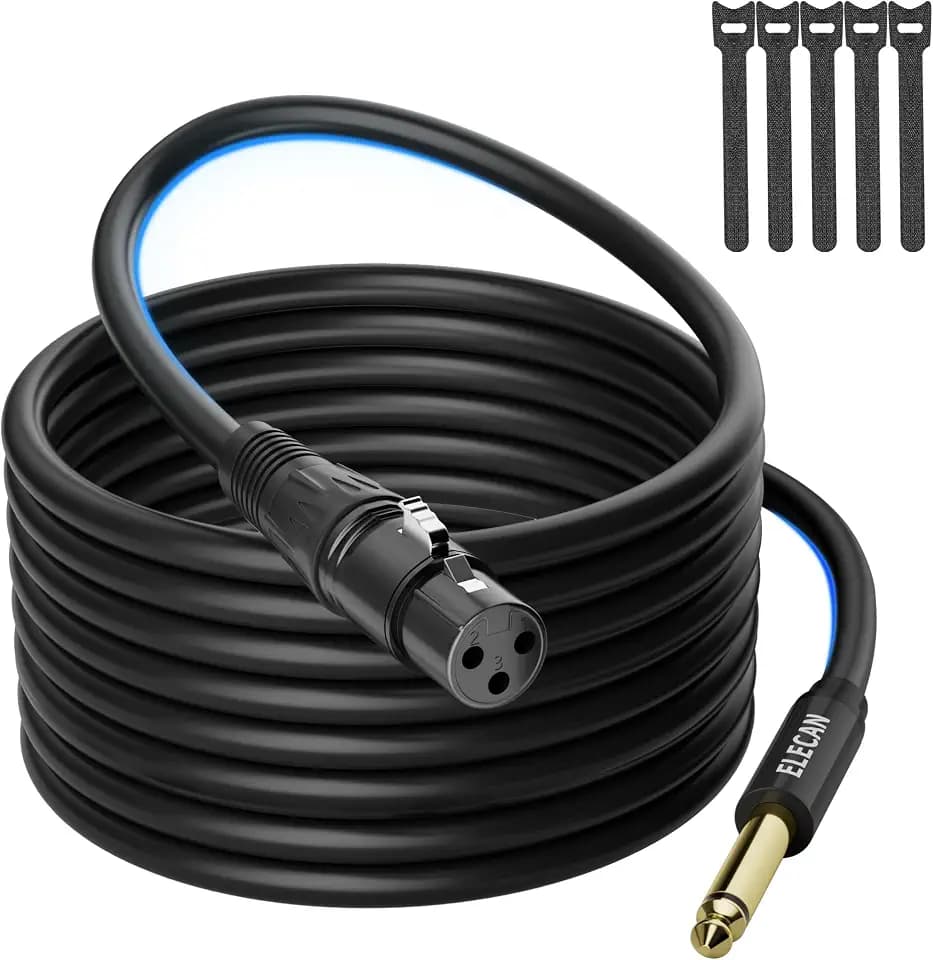 Elecan XLR Female to 1/4 Inch 6.35mm TS Mono Microphone Cable 40 Ft, Professional Unbalanced Patch Cord Adapter for Mic Console, Stage, Speakers, Mixers, AMP, DJ, Instruments Studio Audio+5 Ties