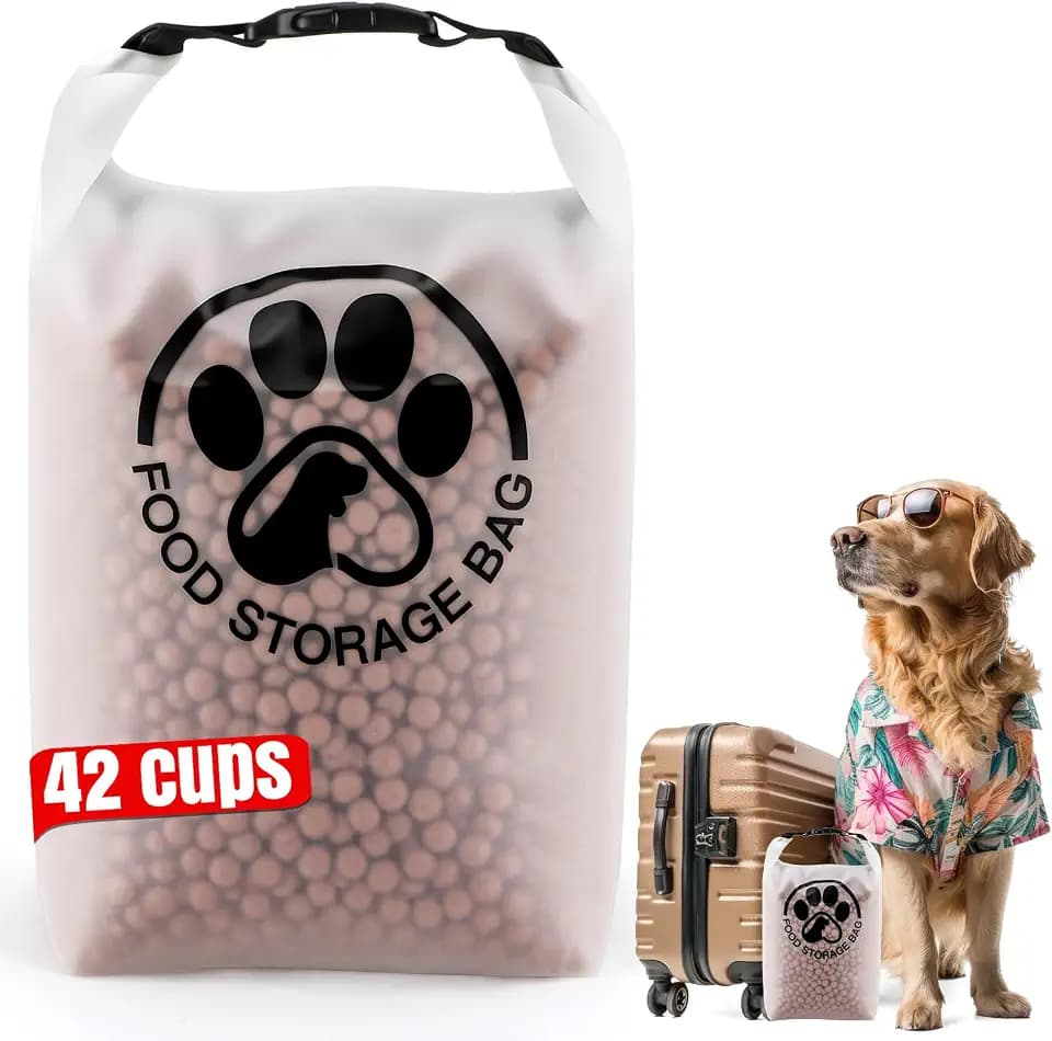 42 Cups Pet Food Storage Bag for Travel - Transparent Leak-Proof Dog Food Container with Roll-Top Closure, Keeps Kibble Fresh for Camping Trip, Dog Boarding and Hiking
