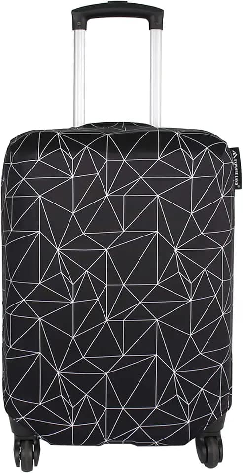 Explore Land Luggage Cover Fits 23-26 inch Case (Black Polygonal, M)