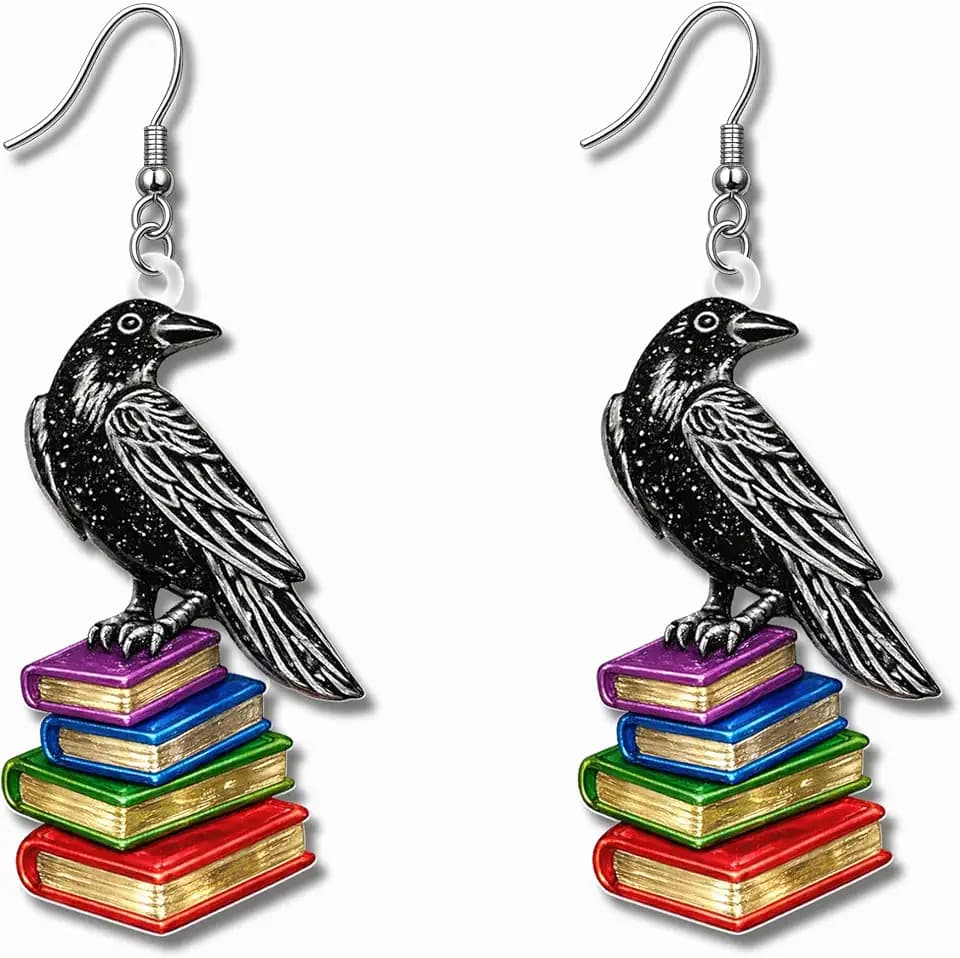 Bookish Raven Acrylic Earrings - Bookish Acrylic - Gothic Dark Academia - Dark Academia Book - Raven Earrings - For Teachers - Educators - Librarians - Women
