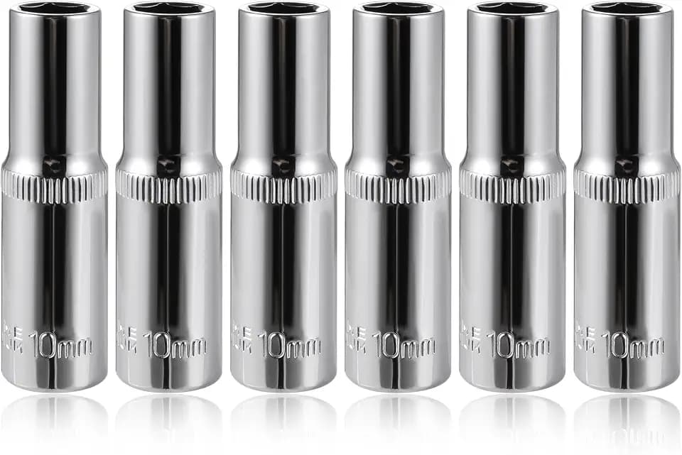 6-Pc 10mm Deep Sockets, 6-Point, 3/8-Inch Drive - Heavy Duty & Affordable Chrome Vanadium Steel, Fits Snap-on, Craftsman, DeWalt - Metric Standard Socket for Auto Repair, DIY & More