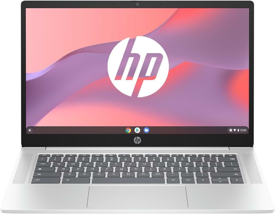 HP Chromebook 14a-nf0001sf Laptop 14 Zoll HD, Laptop (Intel Celeron N100, 4GB RAM, 128GB Flash, Intel Iris Xe, Chrome OS), Laptop Schwarz, Tastatur AZERTY