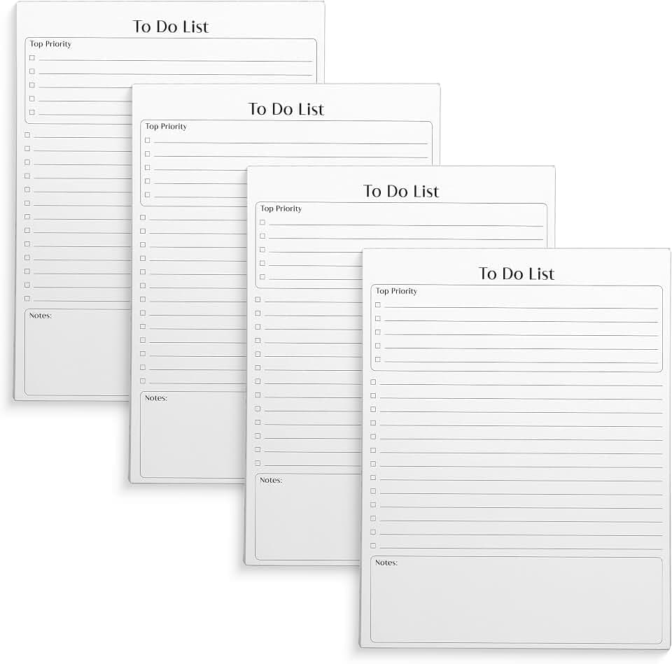Better Office Products To Do List Notepad, 8.5" x 11", Planning Note Pad, 50 Sheets, Daily Agenda Productivity Checklist Organizer, (4 Pack)