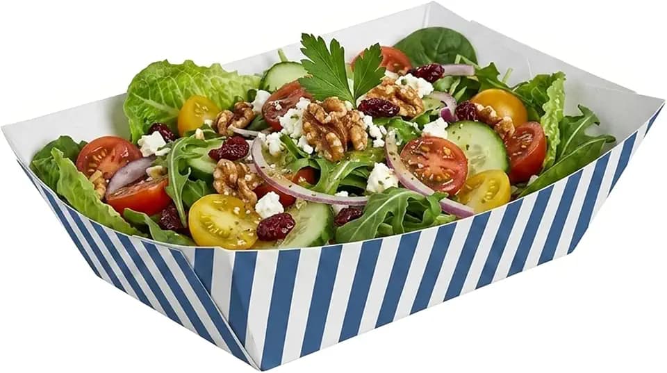 Restaurantware-Bio Tek 1/2 Pound Food Trays, 50 Disposable Paper Food Trays - Heavy-Duty, Greaseproof, Striped Paper Food Boats, For Snacks, Appetizers, Or Treats, Use At Parties Or Carnivals