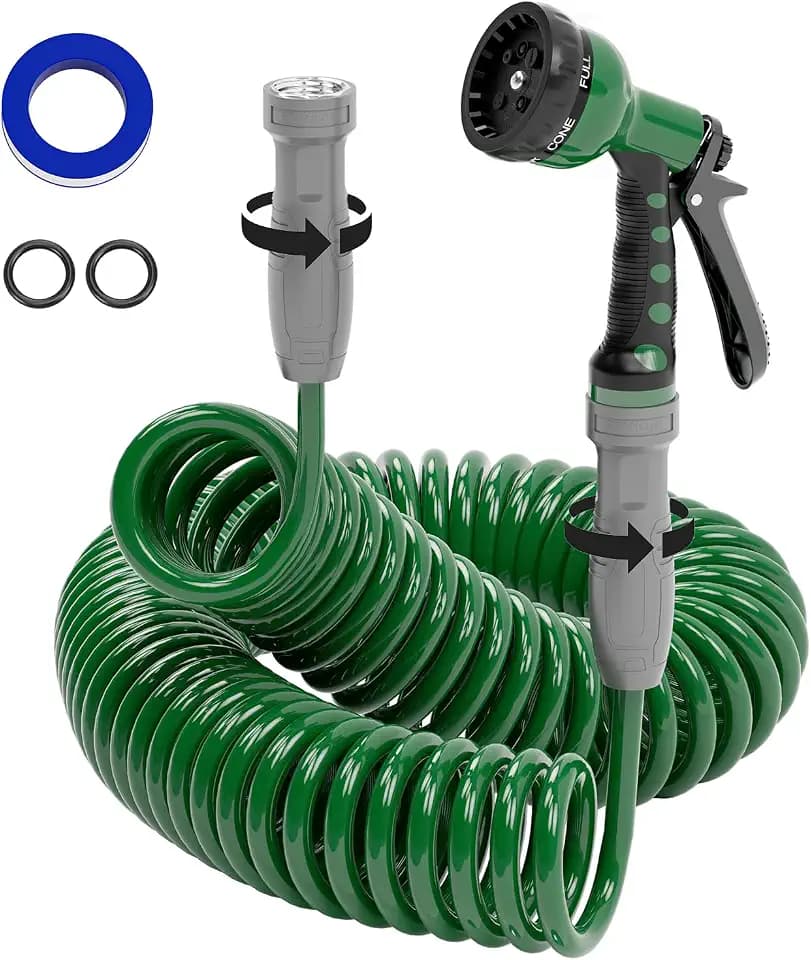 SPECILITE 3/8" Lightweight Coil Garden Hose 50 FT, EVA Flexible Water Hose