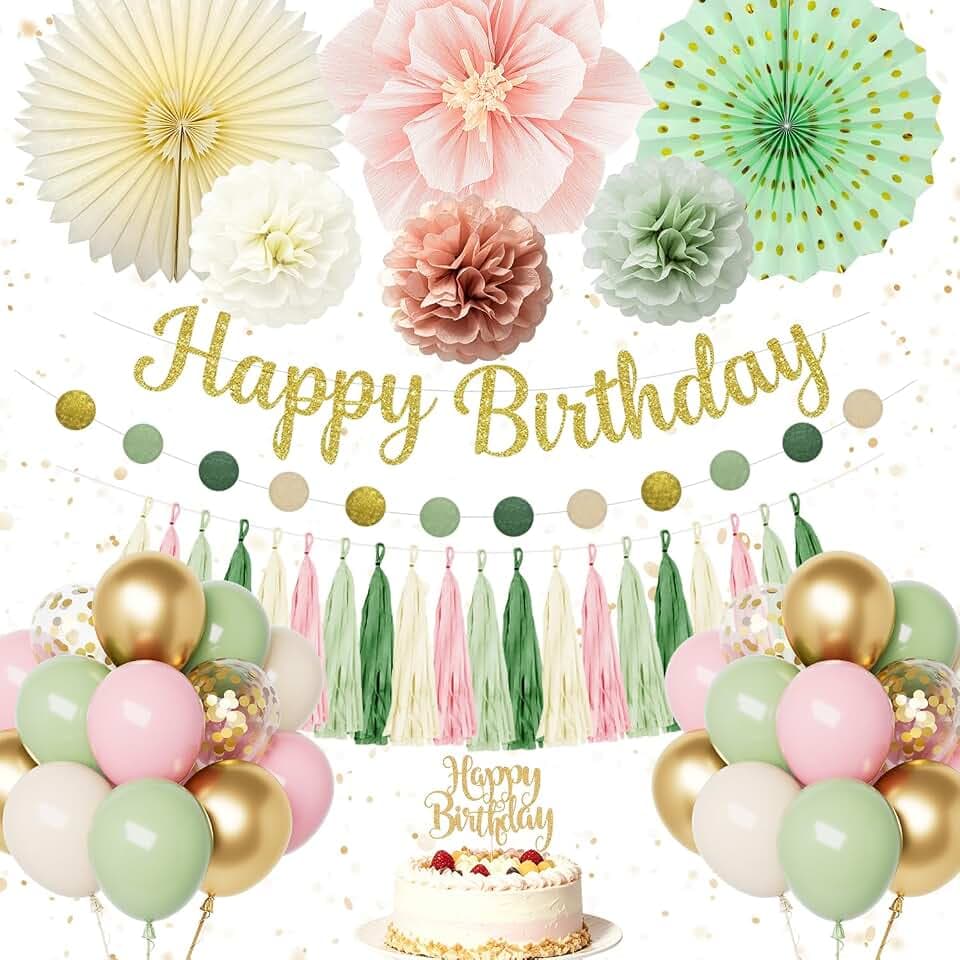 Geburtstagsdeko Mädchen Frauen, Happy Birthday Luftballons Rosa und Grün