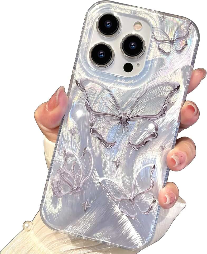 I-MGAE-IN-AR Compatible with iPhone 13 Pro Max Case Silver Butterfly