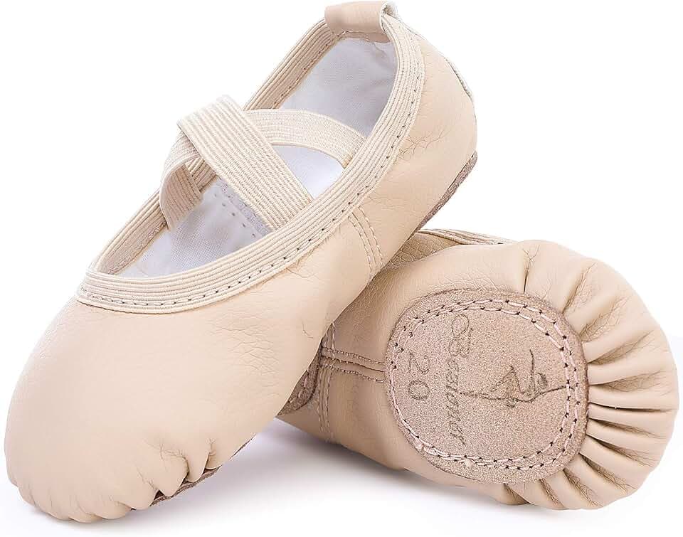 Ballettschuhe aus Leder Ballettschläppchen Tanzschuhe Gymnastikschuh mit Geteilte Ledersohle für Kinder Damen