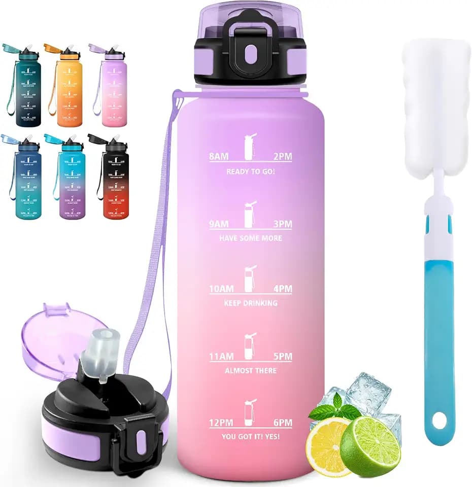 Motswedi Sport Trinkflasche 1500ml, Wasserflasche, mit Bürste, Auslaufsicher, Trinkflasche Kohlensäure Geeignet, Flasche Sport, Wasserflasche Für Fitness, Büro, Hellviolett-Hellrosa