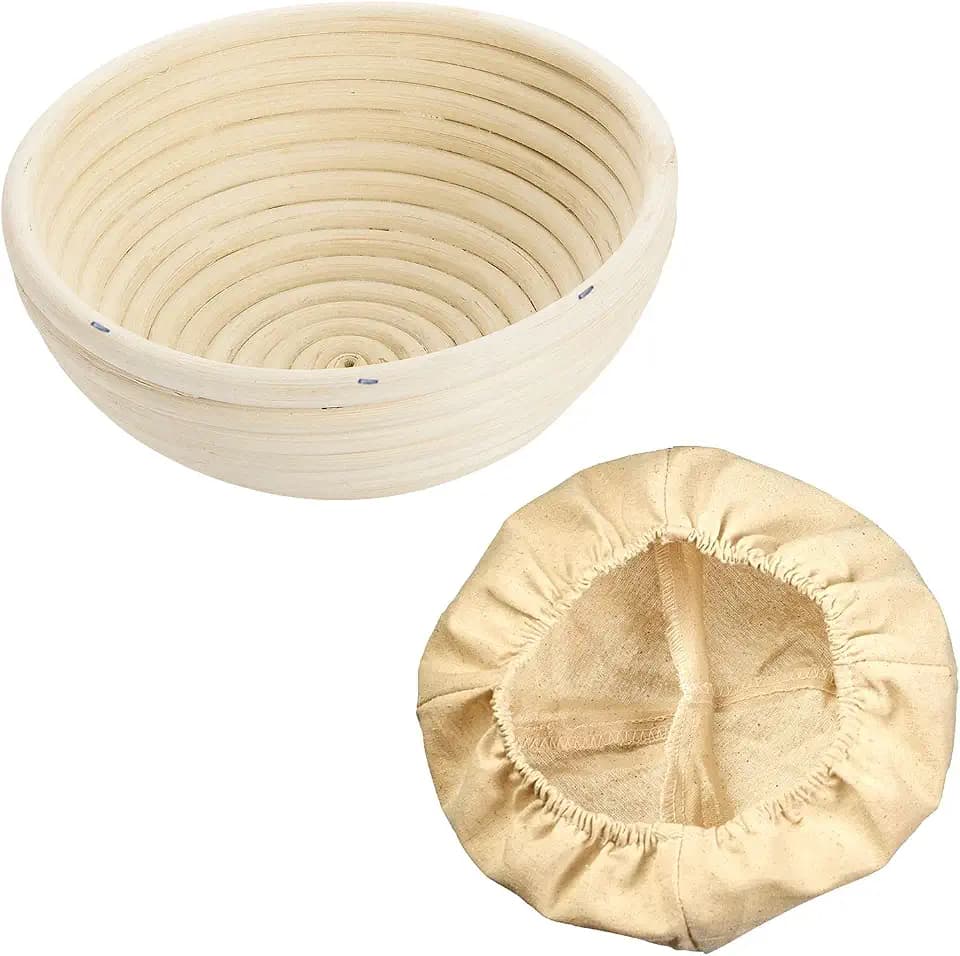 Westmark Gärköbchen-Set, 2tlg., Gärkörbchen rund + Bezug, Peddigrohr/Baumwolle, Hellbeige/Beige, 3208227B, Ø 17 cm, fur ca. 0.75-1 kg