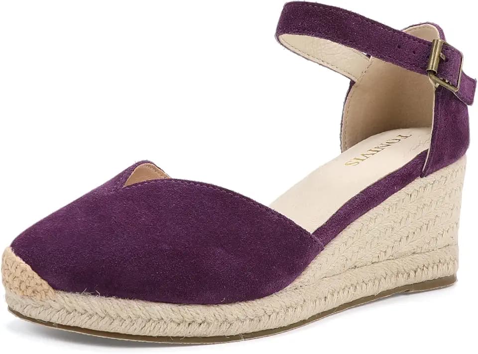 Women's Closed Toe Espadrille Wedge Sandals, Ankle Strap