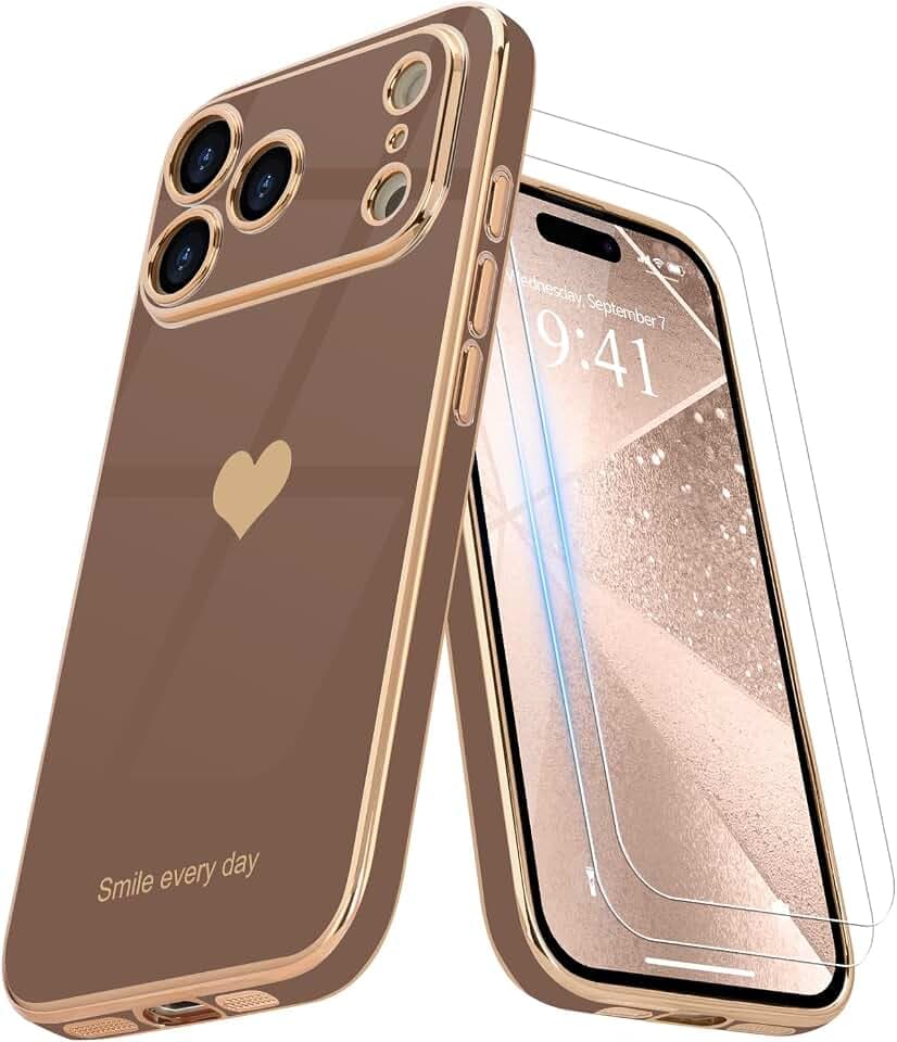 Teageo für iPhone 17 Pro Hülle+2 Schutzfolie Herzmuster, WüstenGolden