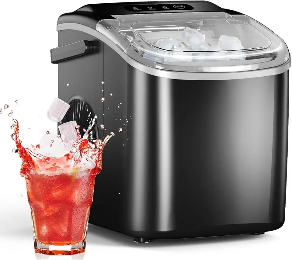 Ice Maker Countertop, Efficient Easy Carry Ice Machine, Self-Cleaning Ice Maker with Ice Scoop & Basket, 9pcs/ 6mins 26.6Lbs Per Day for Home/Office/Kitchen,Black
