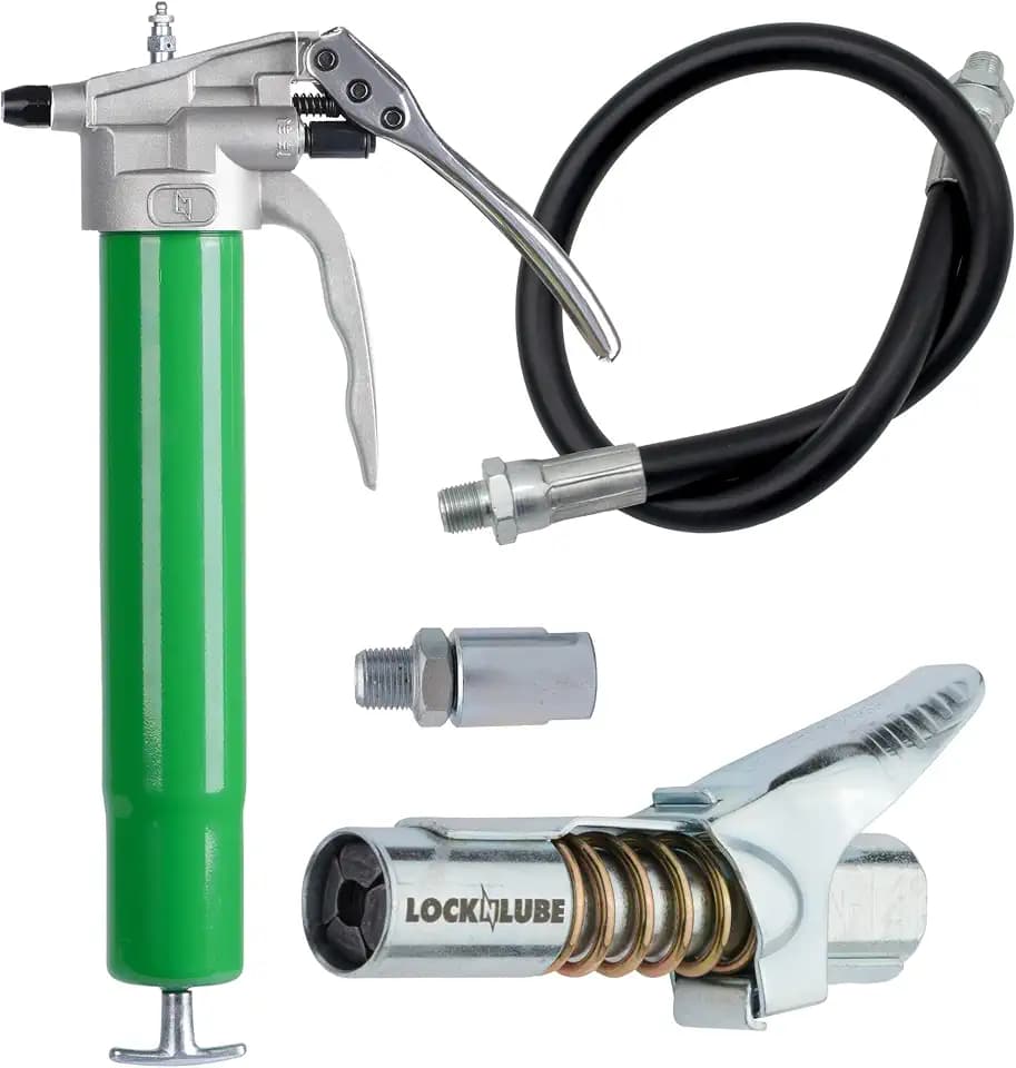LockNLube DynaBoost Dual-Mode Manual Grease Gun, 12,000 PSI, Locking Grease Coupler, 20" Hose