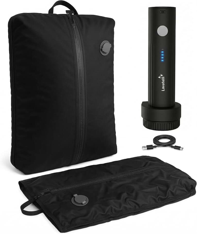 Lavatelli Reise-Vakuumbeutel + USB-C Pumpe Set 40x30x20 Handgepäck Schwarz