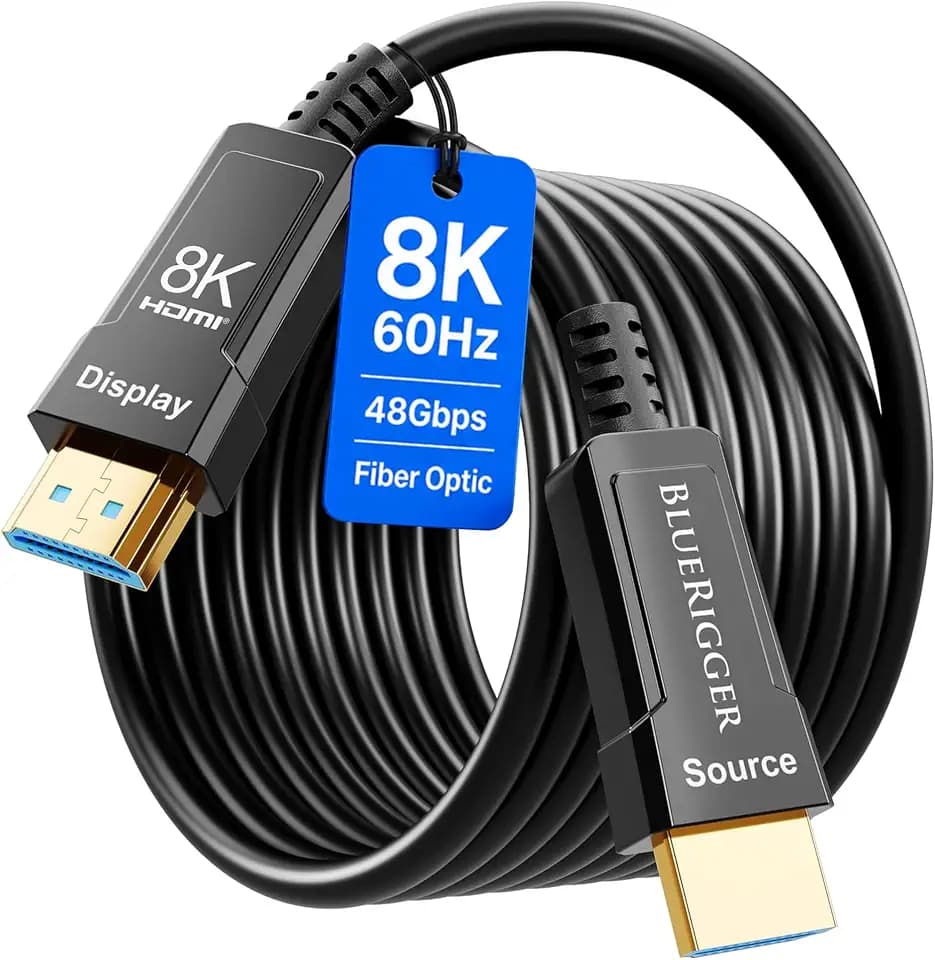 BlueRigger 10K 8K Fiber Optic HDMI 2.1 Cable 50FT in-Wall CL3 Rated 48Gbps