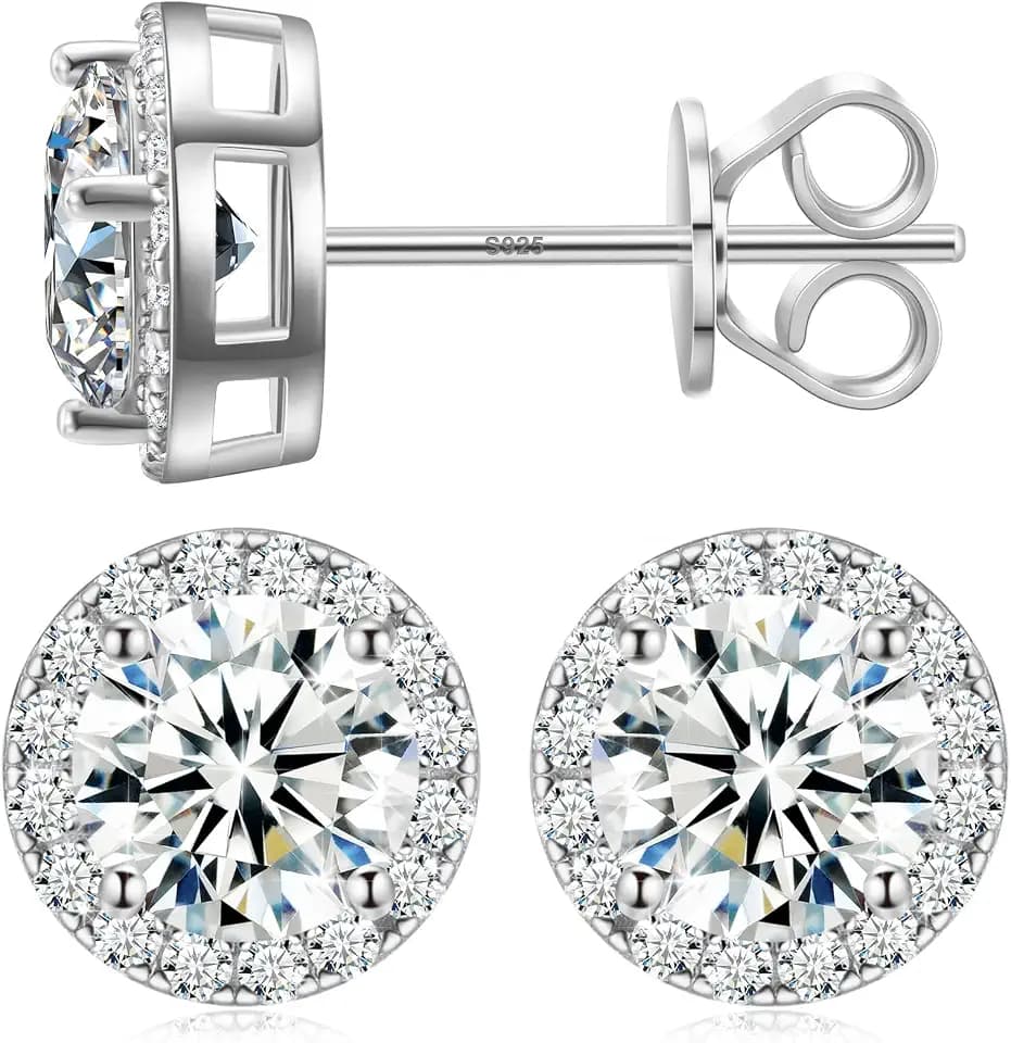 Moissanite Halo Earrings 0.2-4Carats(3-8mm) Moissanite Stud Earrings 18k Gold Over 925 Sterling Silver Earrings for Women Men D Color VVS1 Round Cluster Stud Push Back Ice Out Ear Studs