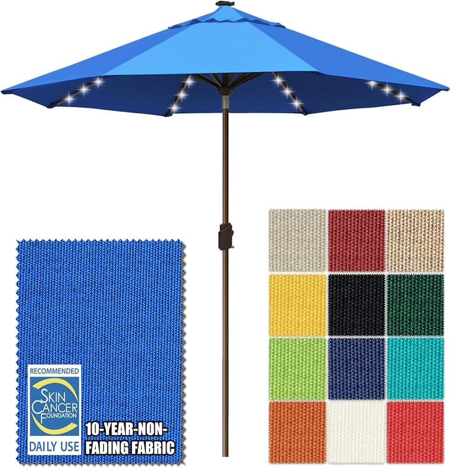EliteShade USA 10-Year-Non-Fading 10ft Market Patio Umbrella, Commercial Grade Table Sun Umbrella with 80 Solar LED Lights, Crank Open, Windproof & UPF 50+ UV Protection for Garden, Deck, Pool, Backyard, Royal Blue